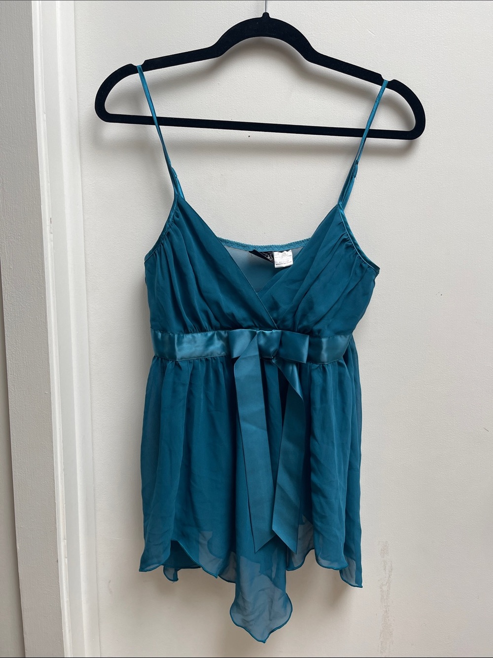 Frederick's of Hollywood Teal Chiffon Bow-Front Camisole